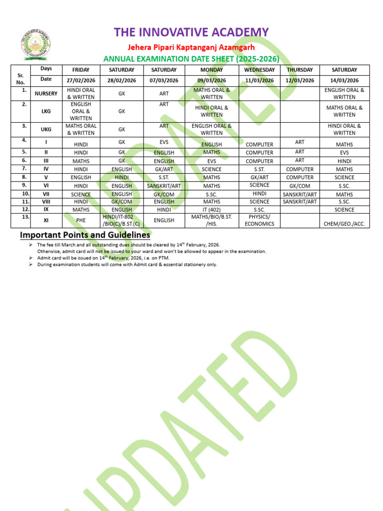 Annual Datesheet 2025-26 Updated | PDF | Chess Theory | Chess
