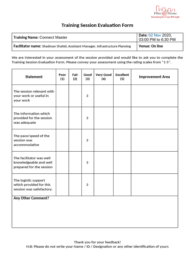 Training Evaluation Form by Participant- 03 Nov'20 | PDF