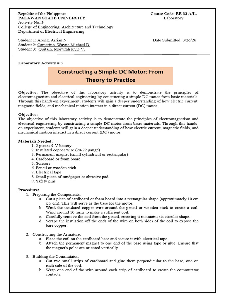 Lab Sheet 3final | PDF | Electric Motor | Electromagnetism