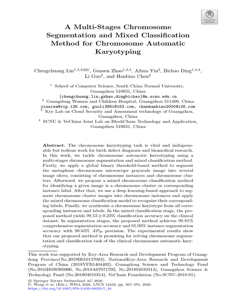 10. 978-3-030-60029-7_34 | PDF | Image Segmentation | Karyotype