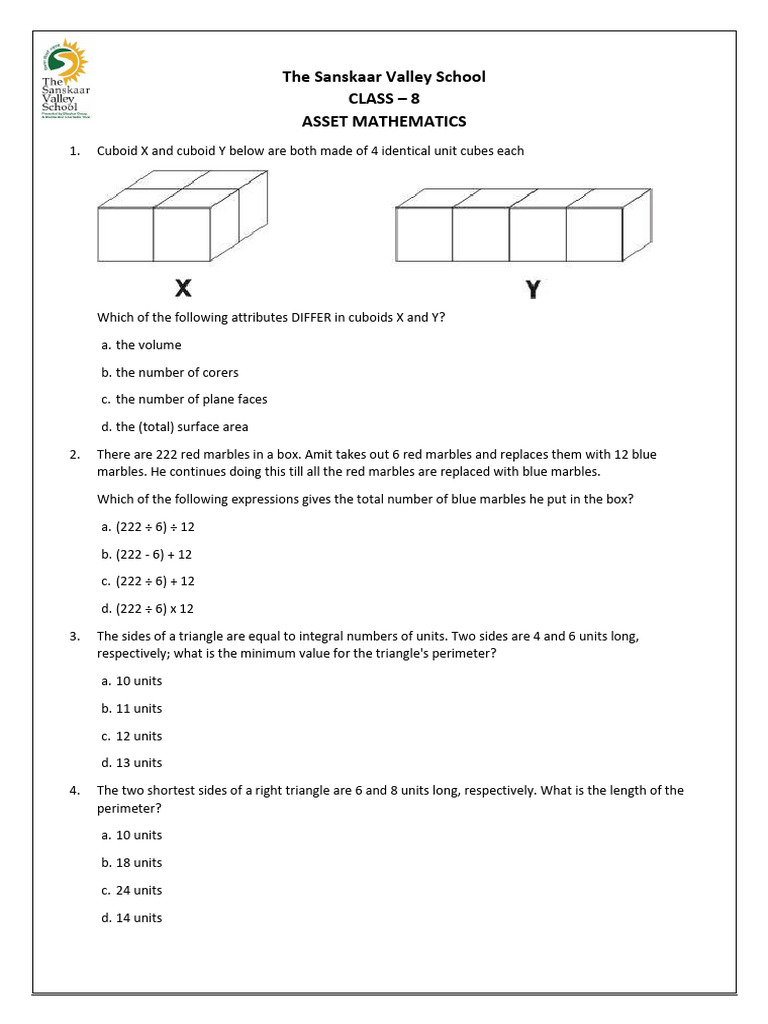 Grade 8 Math Asset Worksheet | PDF