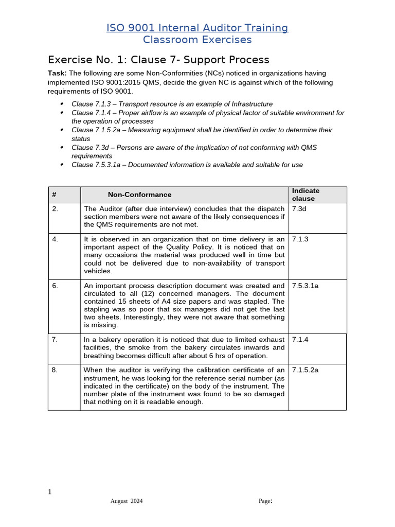Workshop ISO9001 -.Classroom_Exercises | PDF | Audit | Quality ...