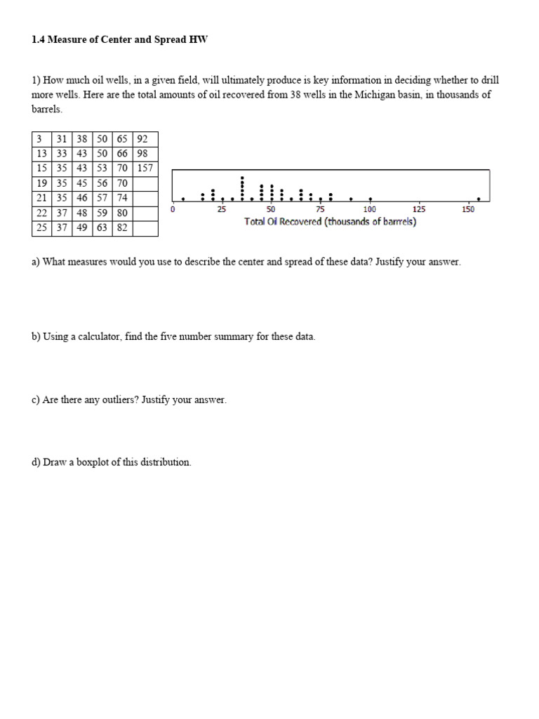 1.4 Measure of Center and Spread HW | PDF