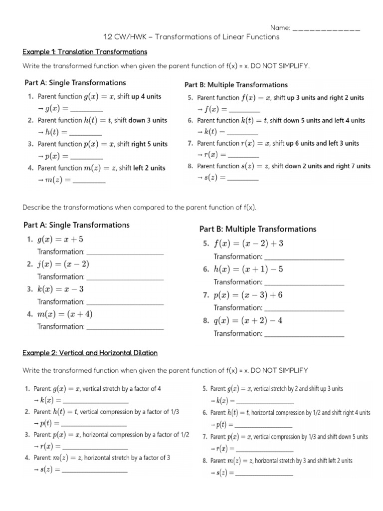1.2 CWHWK Transformations of Linear Functions | PDF
