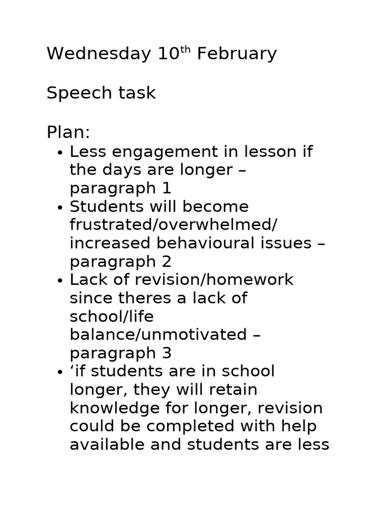 10th Feb - Speech Task | PDF | Homework | Social Psychology