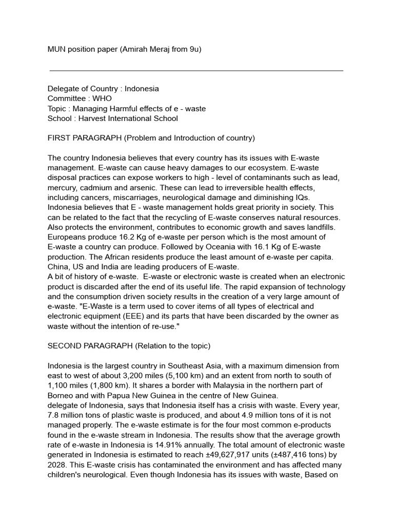 MUN Position Paper (Samsidh) | PDF | Electronic Waste | Recycling