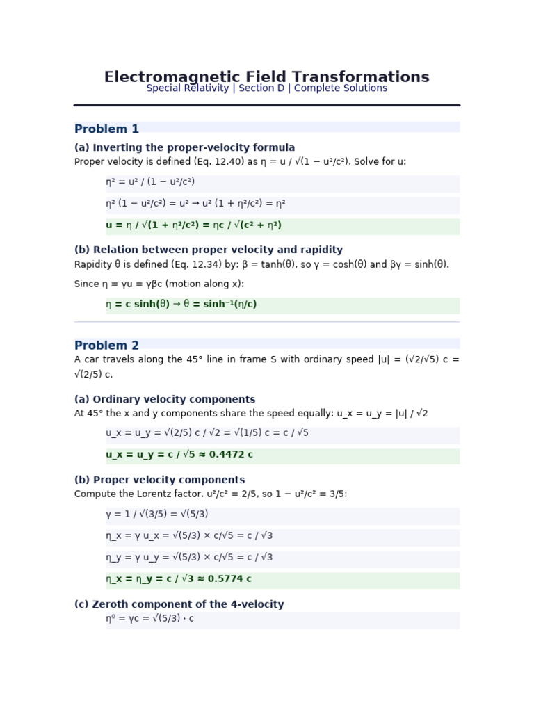 EM Relativity Solutions (2) | PDF | Albert Einstein | Velocity