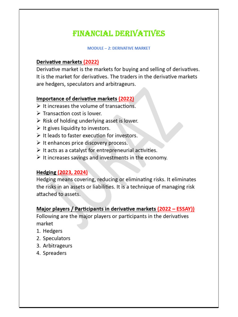 Financial Derivatives - Module 2 Notes - Juraz | PDF | Arbitrage ...
