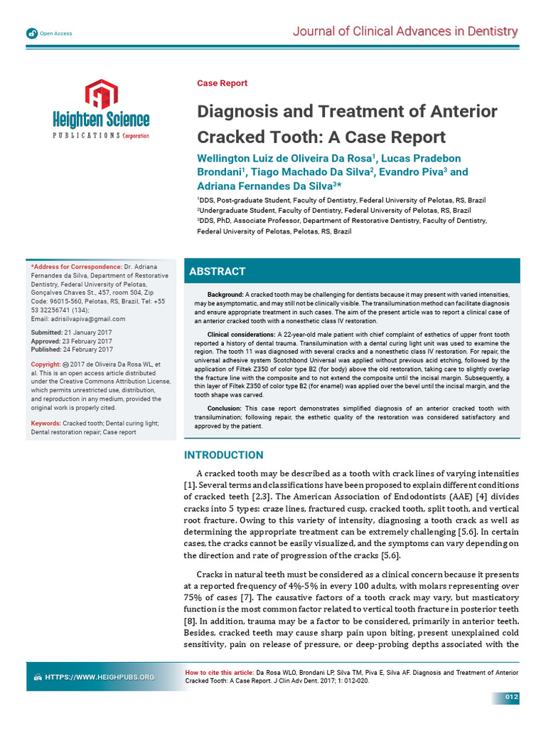 Diagnosis and Treatment of Anterior Cracked Tooth | PDF | Dental ...