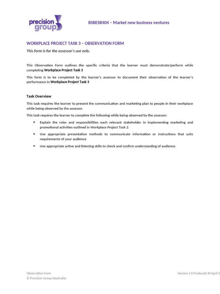BSBESB404 Observation-Form | PDF