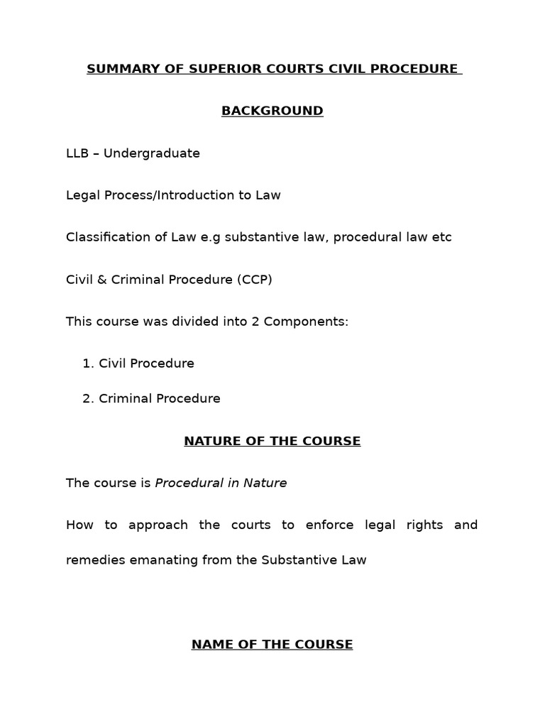 Superior Courts Civil Procedure Introduction - John Chulu (1) | PDF