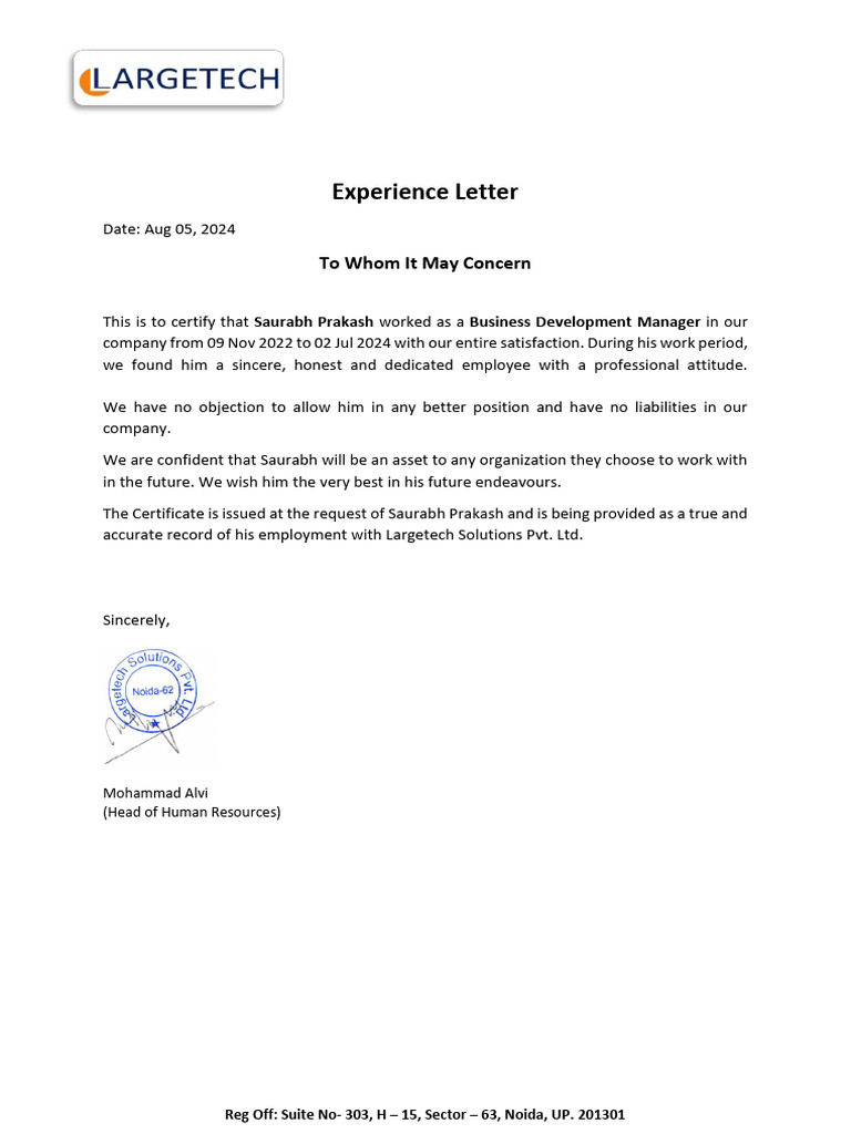 Experience Letter | PDF
