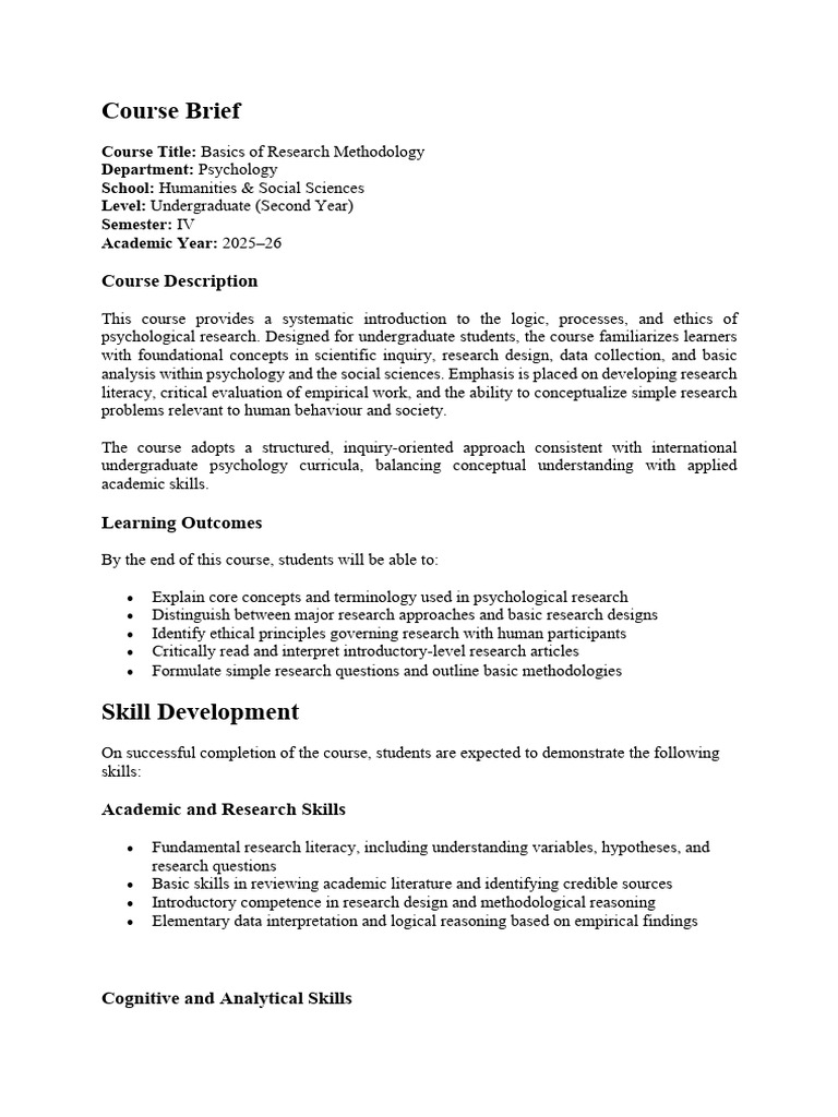 Course Brief Basics of Research Methodology | PDF | Methodology ...