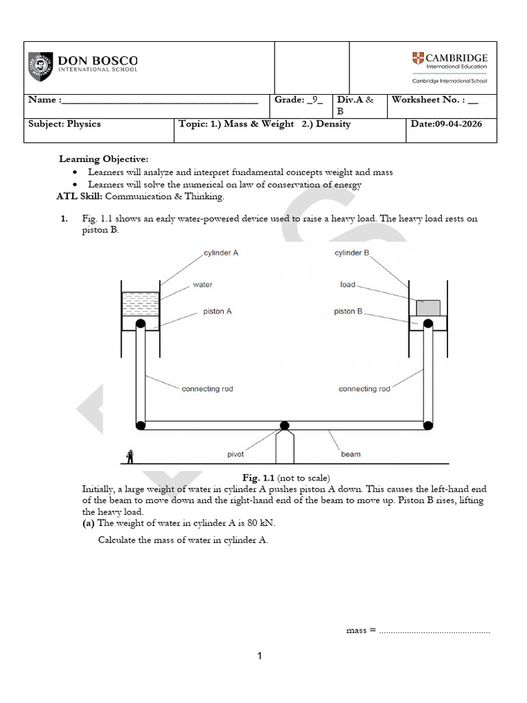 Mass Weight | PDF | Weight | Pressure