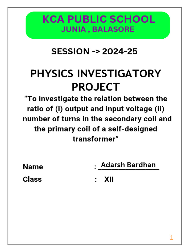 Physics Project AB | PDF | Transformer | Inductor