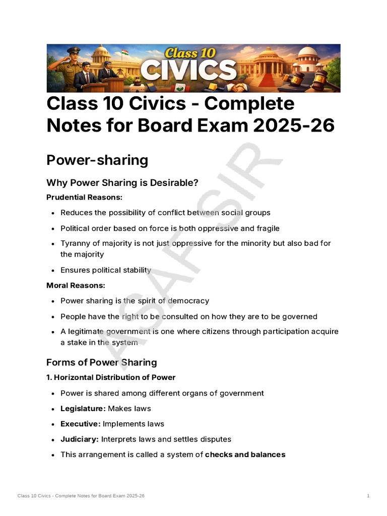 Class 10 Civics Complte Notes | PDF | Political Parties | Democracy