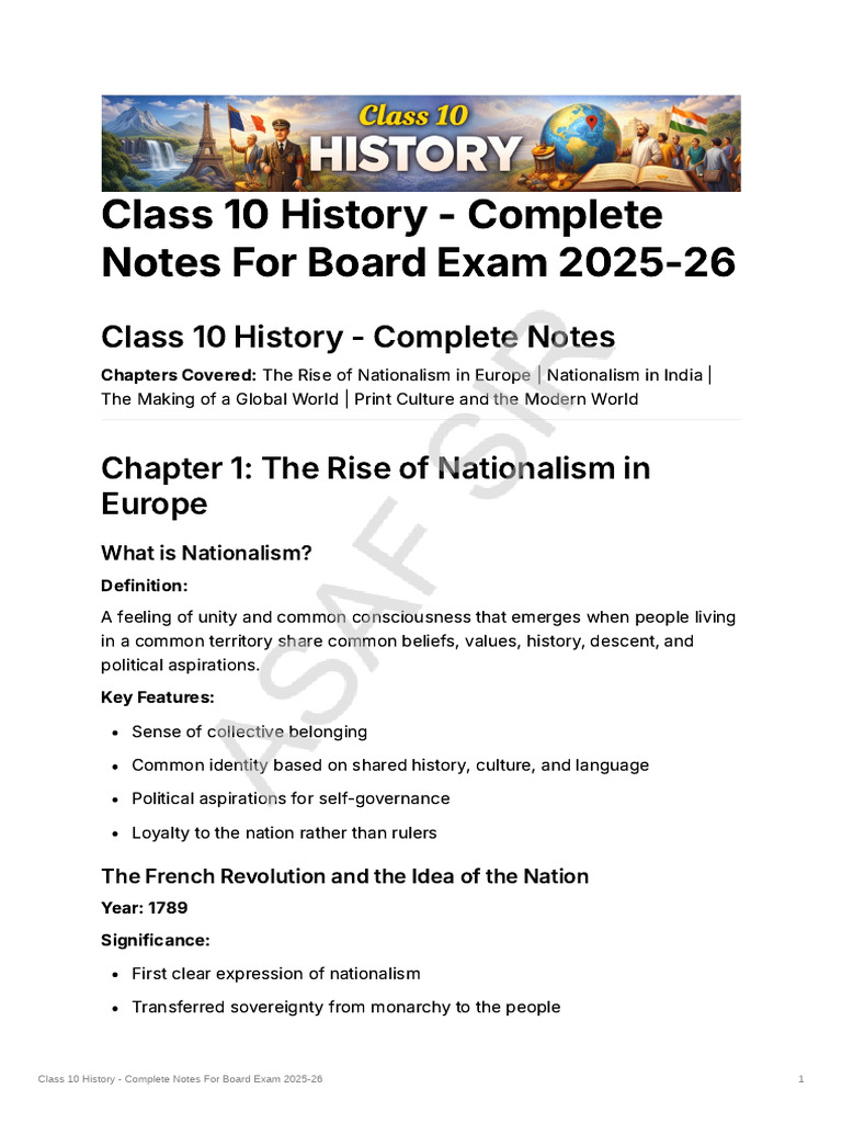 Class 10 History Complete Notes | PDF | Kingdom Of Prussia | Dalit