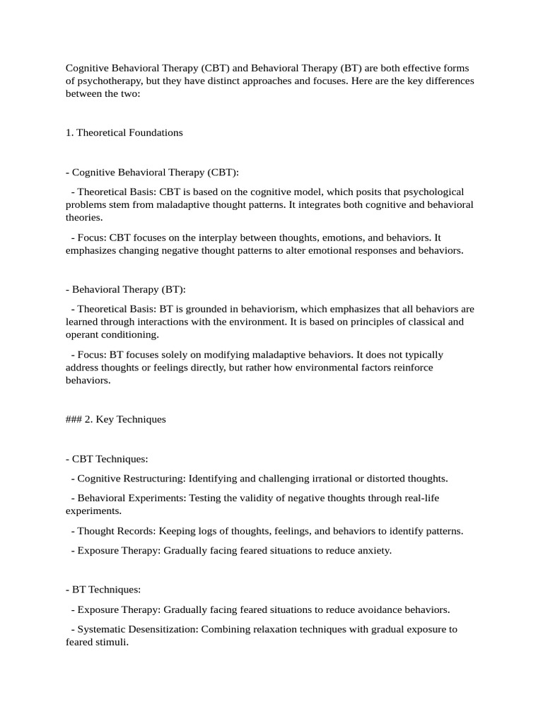 CBT vs BT | PDF | Cognitive Behavioral Therapy | Behaviour Therapy