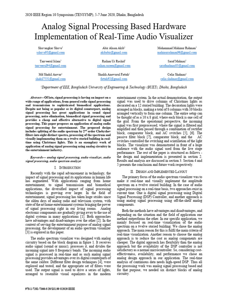 Analog Signal Processing Based Hardware Implementation of Real-Time ...