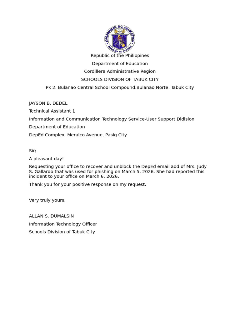 Letter to Deped Cert | PDF