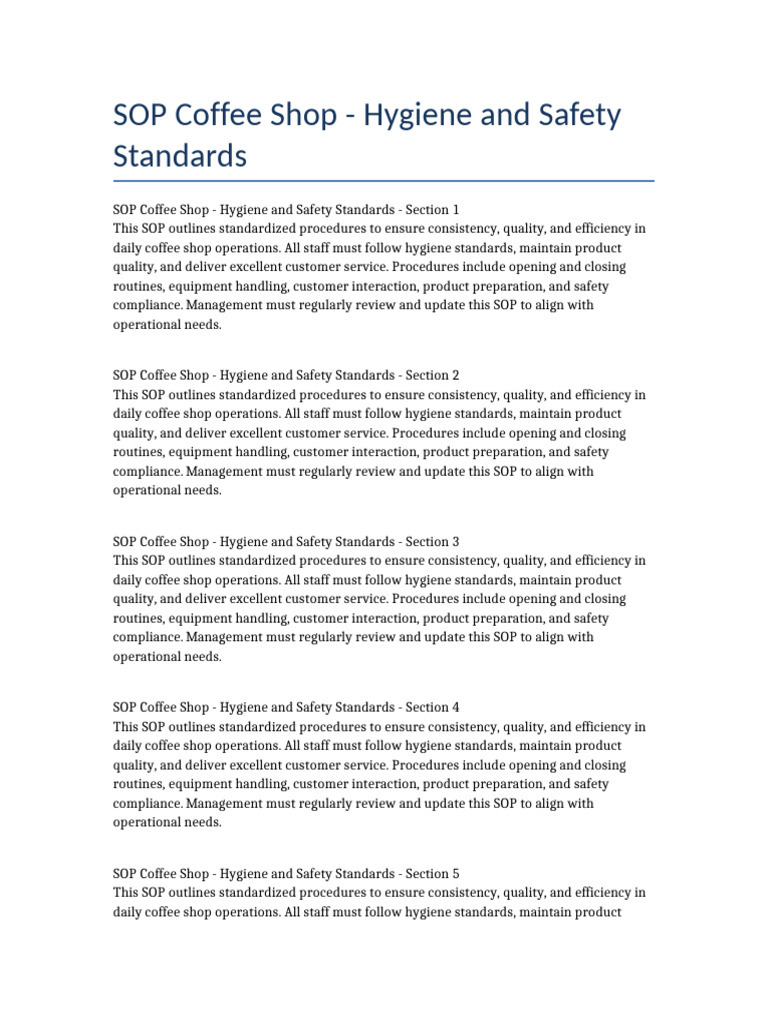 SOP Coffee Shop 5 | PDF | Regulatory Compliance | Hygiene