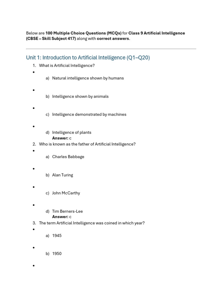 Class 9 a.I. Practice Assignment 5 | PDF | Artificial Intelligence ...
