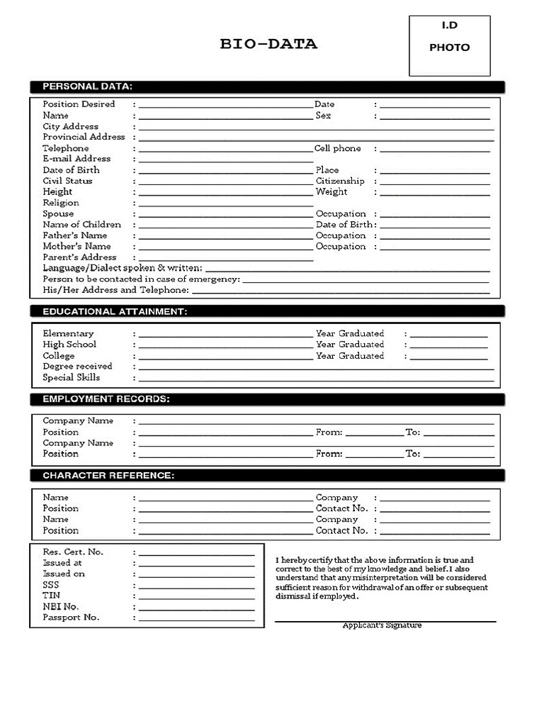 Biodata Form | PDF