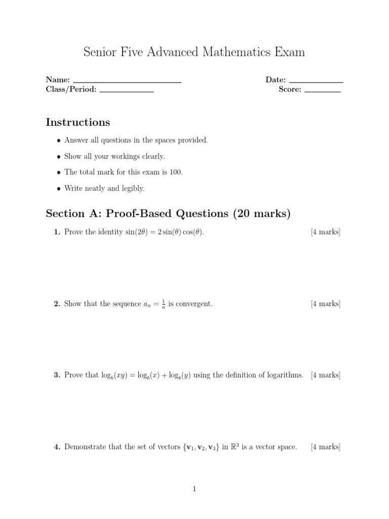 Wvahfgxj-S5 Advanced Mathematics Exam Units 1 to 7 | PDF | Matrix ...