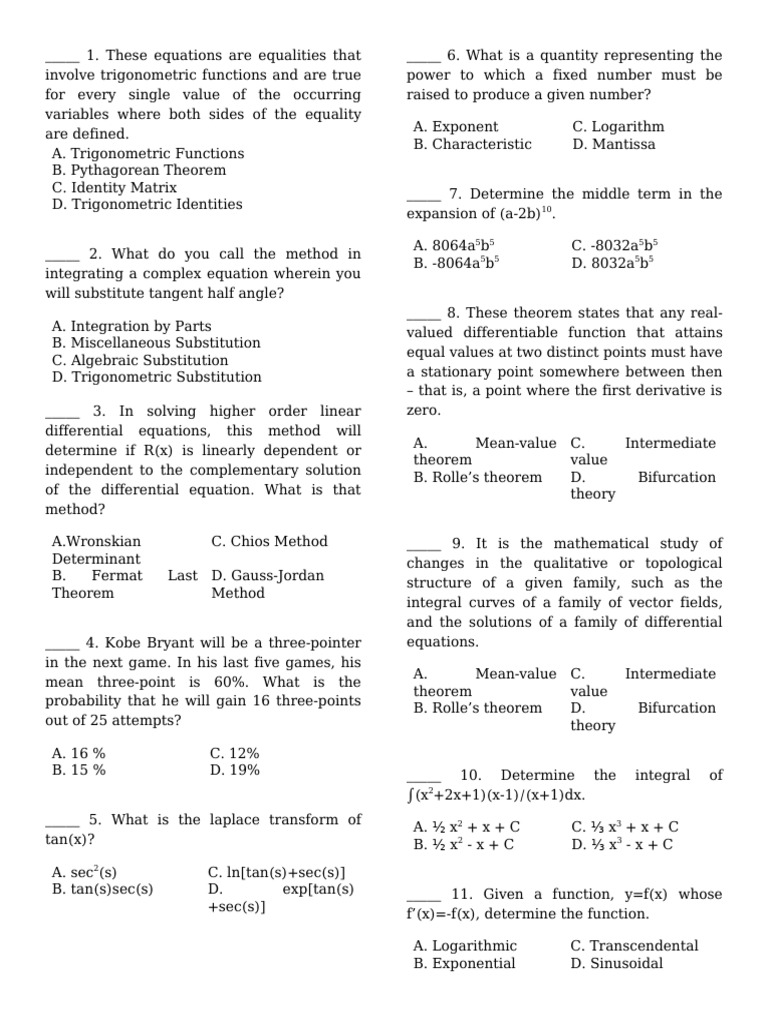 Engineering Mathematics | PDF | Equations | Trigonometric Functions