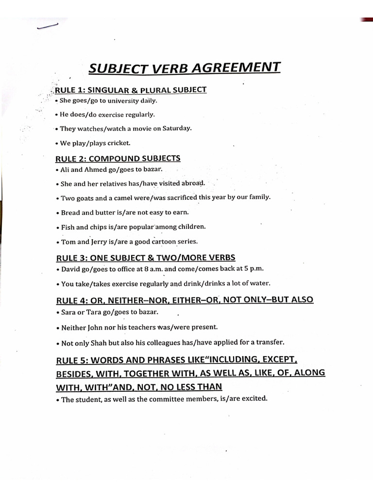 Subject Verb Agreement | PDF