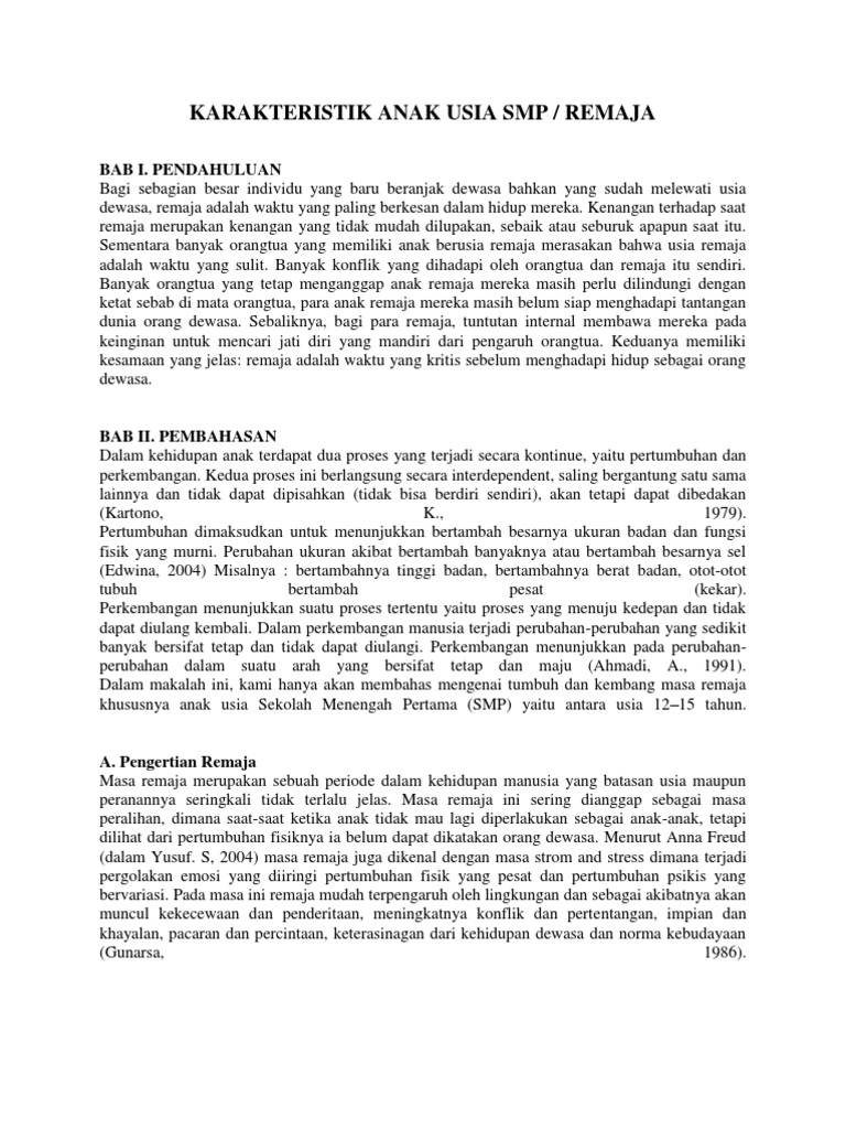 Karakteristik Anak Usia SMP