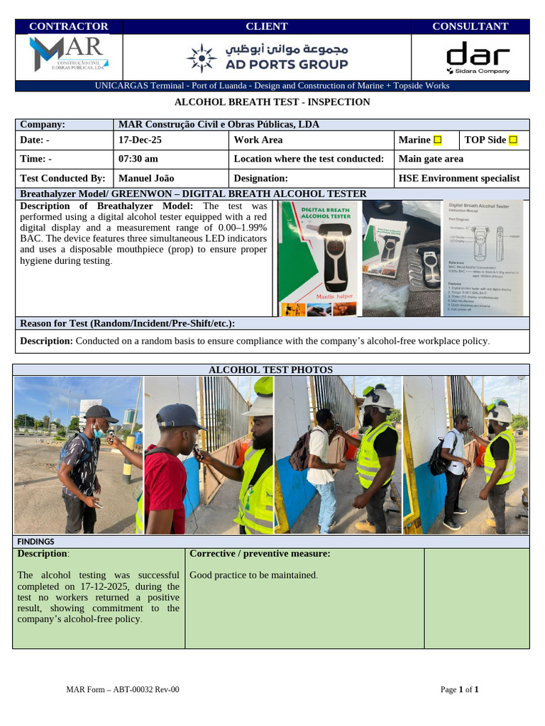 17-Nov-25 - Alcohol Breath Test Report | PDF