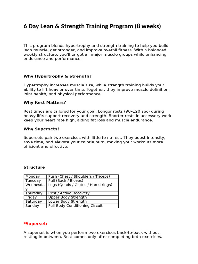 6 Day Workout LOU | PDF | Strength Training | Management Of Obesity