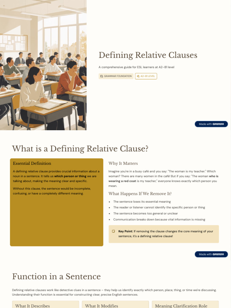 Defining Relative Clauses | PDF | Subject (Grammar) | Pronoun