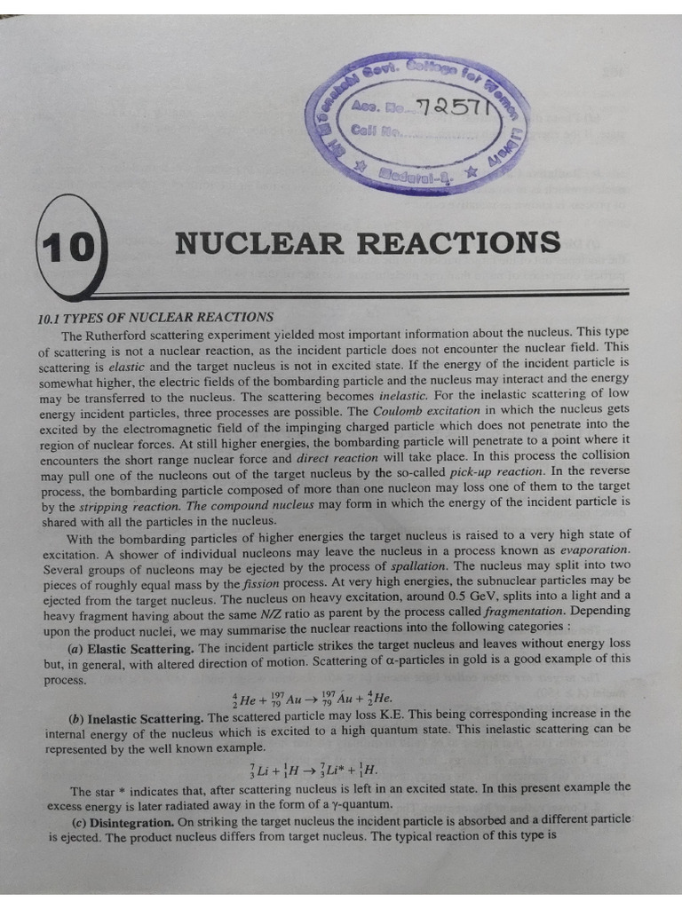 Nuclear Reactions chapter III | PDF