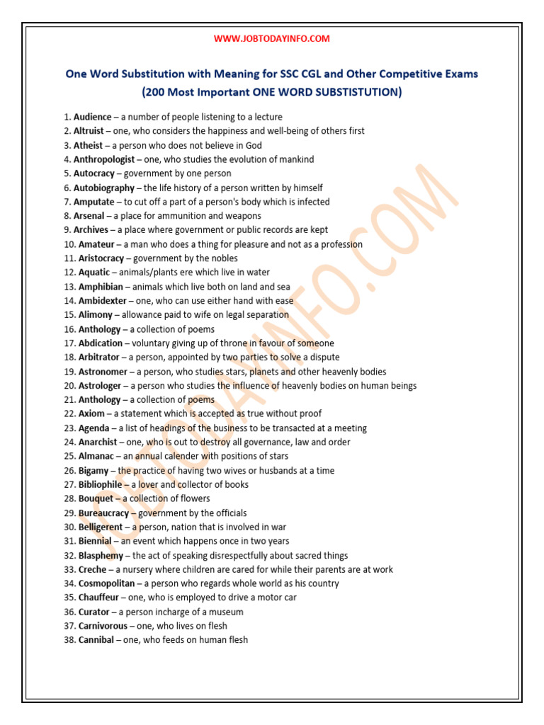 One Word Substitution With Meaning | PDF