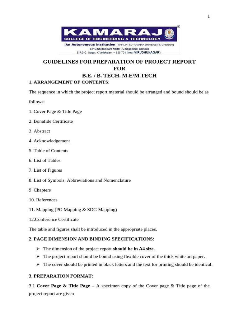 Guidelines for Project Report and Declaration | PDF | Table Of Contents ...