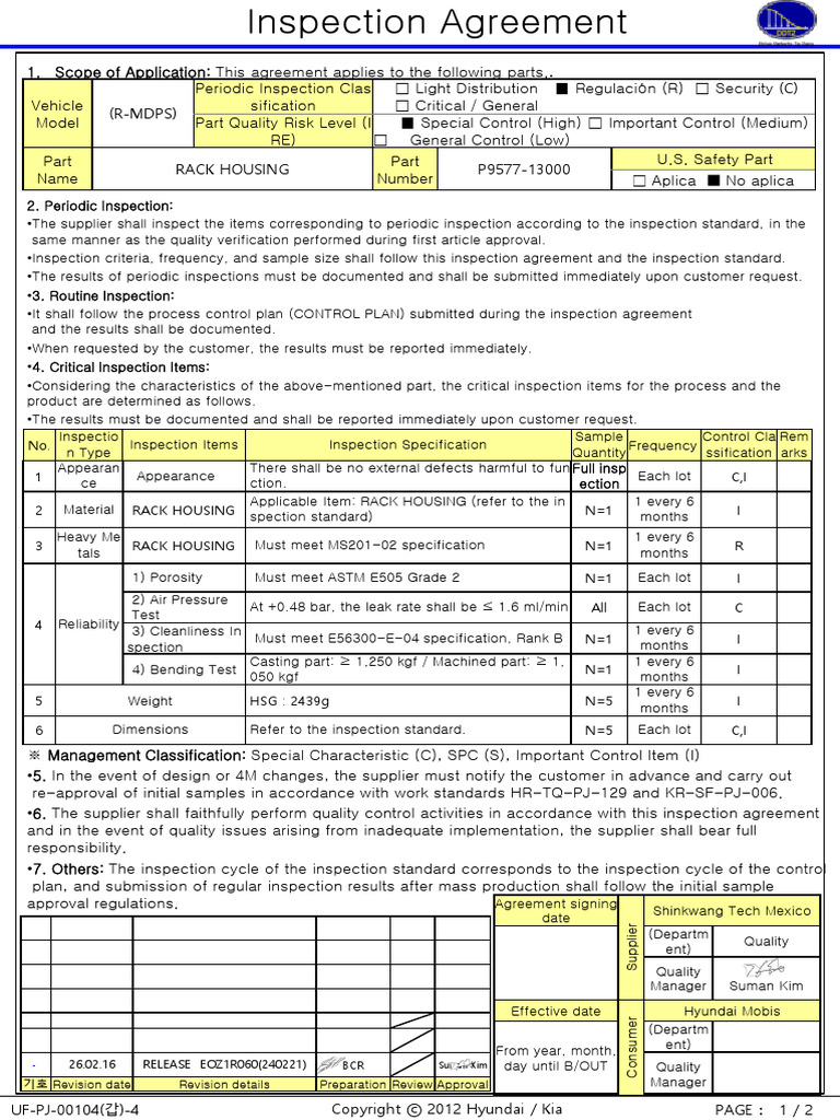 Inspection Agreement LQ2 RACK 1 | PDF | Reliability Engineering
