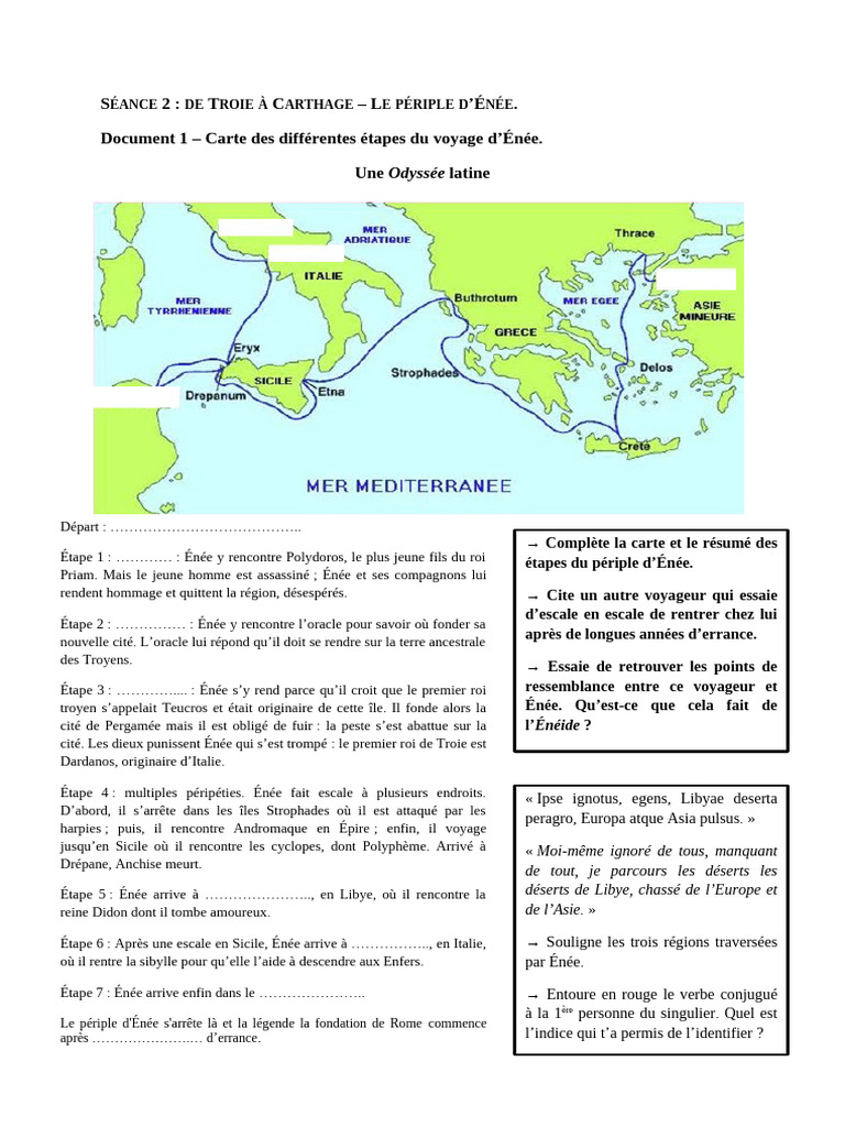 Sujet 2 - A Le Périple d'Enée | PDF | Énée | Troie
