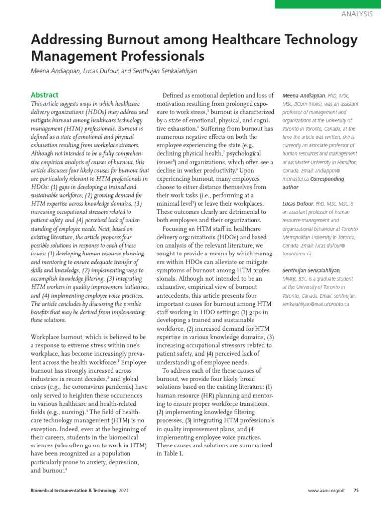 Addressing Burnout in HTM | PDF | Occupational Burnout | Mentorship