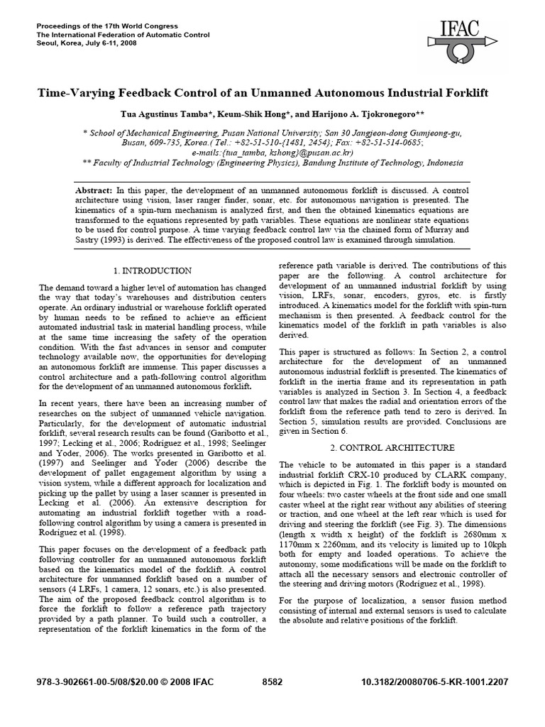 Time-Varying Feedback Control of an Unmanned Autonomous Industrial ...