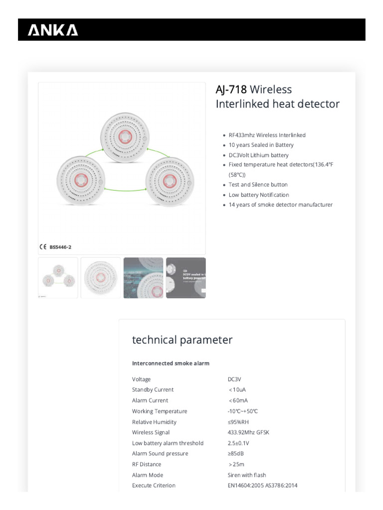 Interlinked Smoke Alarm 10 Year Battery ANKA AJ 718 (1) | PDF ...
