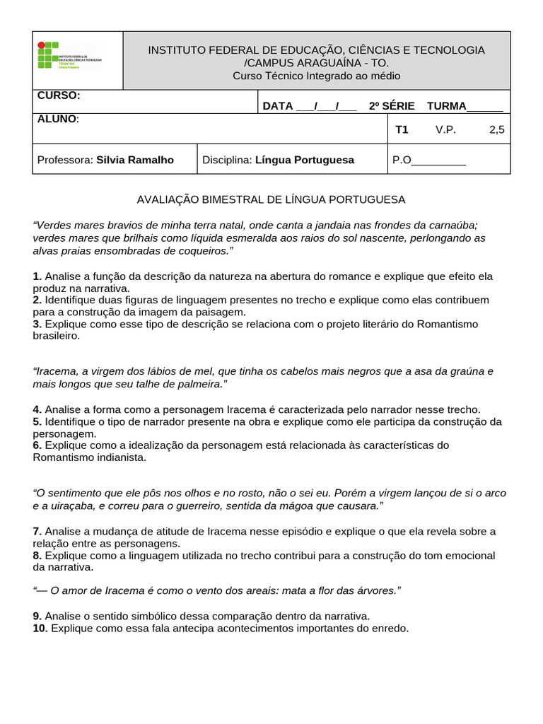 Avaliação de Português 1 Bimestre 2026 MODELO 1 | PDF | Narrativa ...