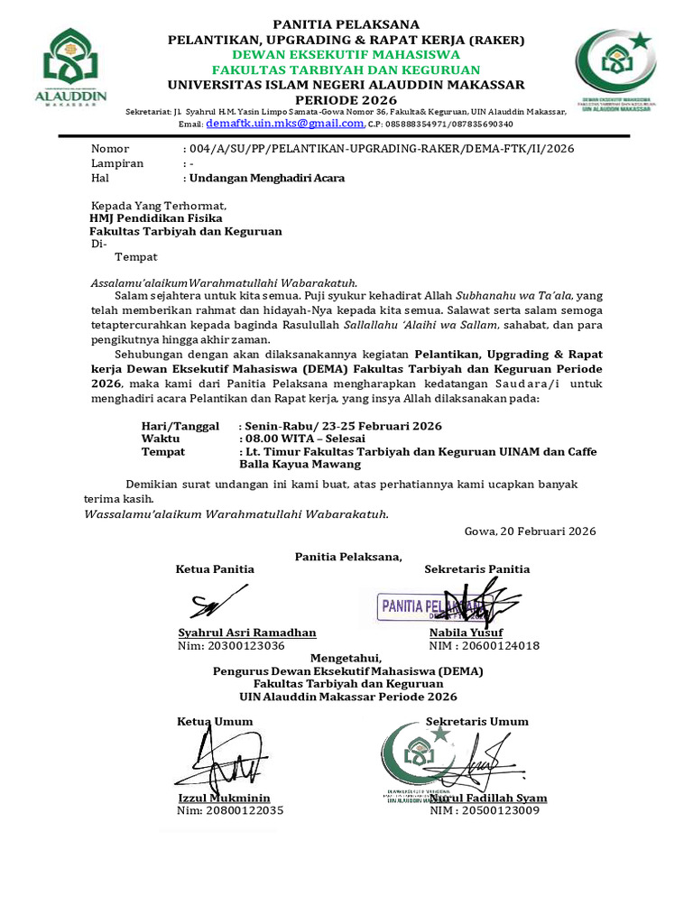 Surat Undangan RAKER PFISS 2026 | PDF