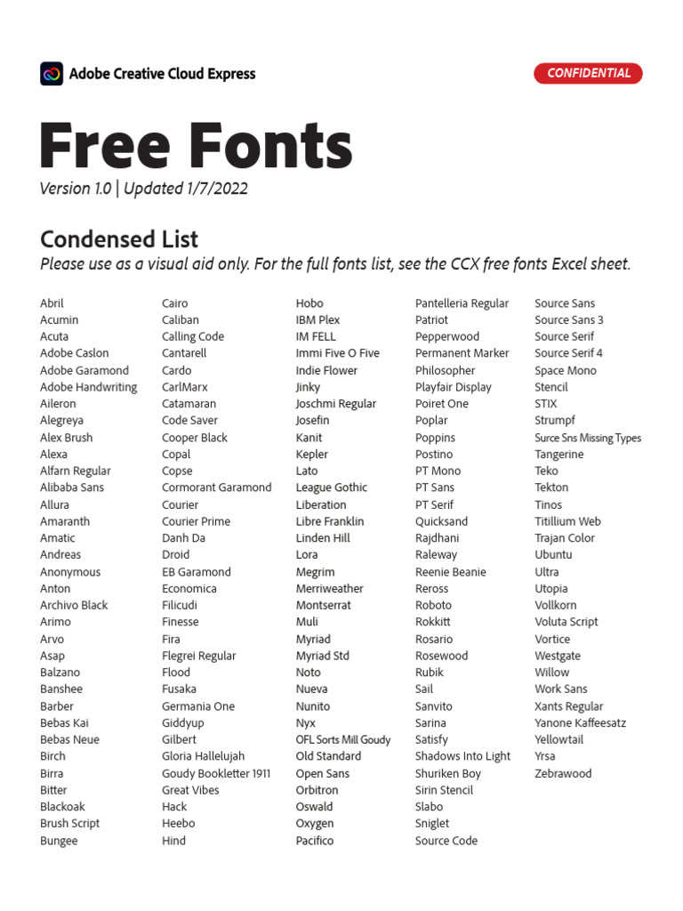CCX Free Fonts Condensed List | PDF