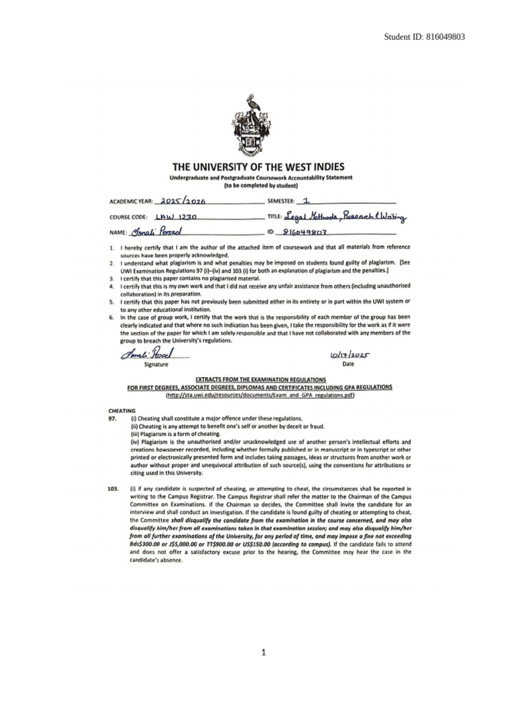 LAW 1230- Case Brief Midterms | PDF