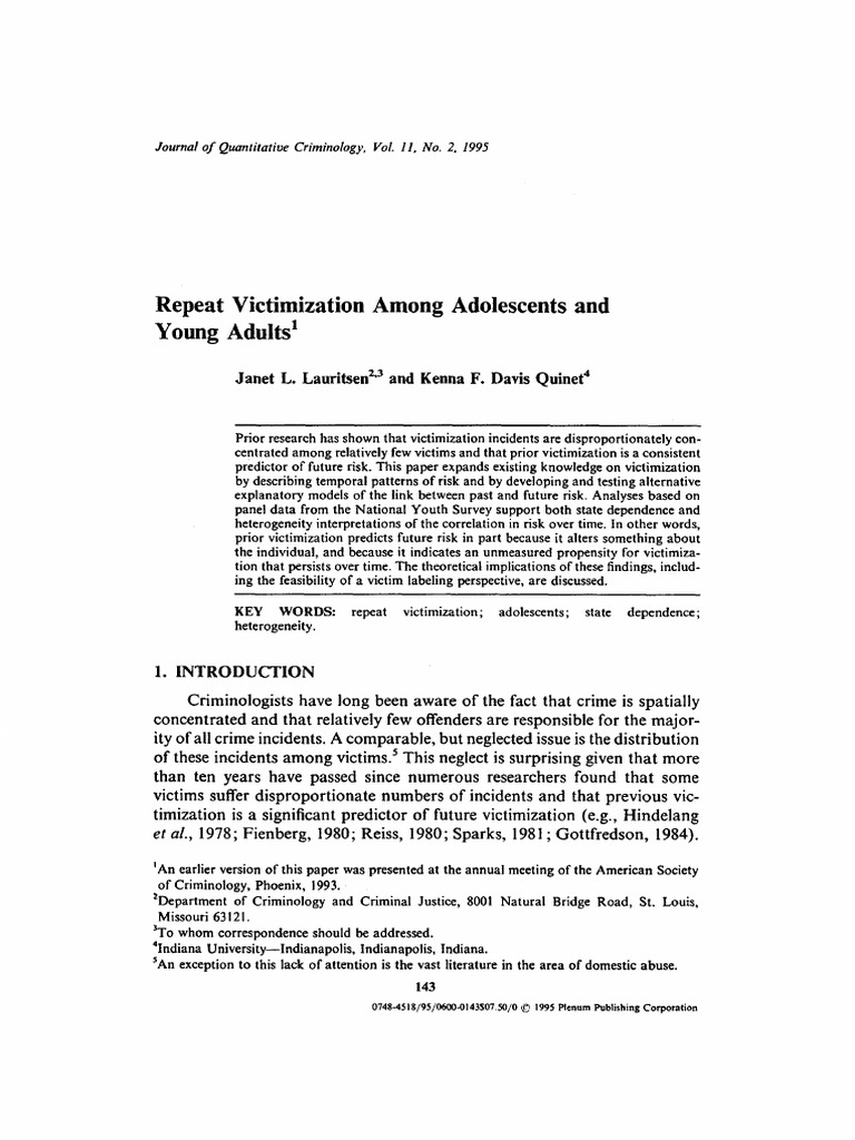 1995_LAURITSEN - Repeat Victimization Among Adolescents And | PDF ...