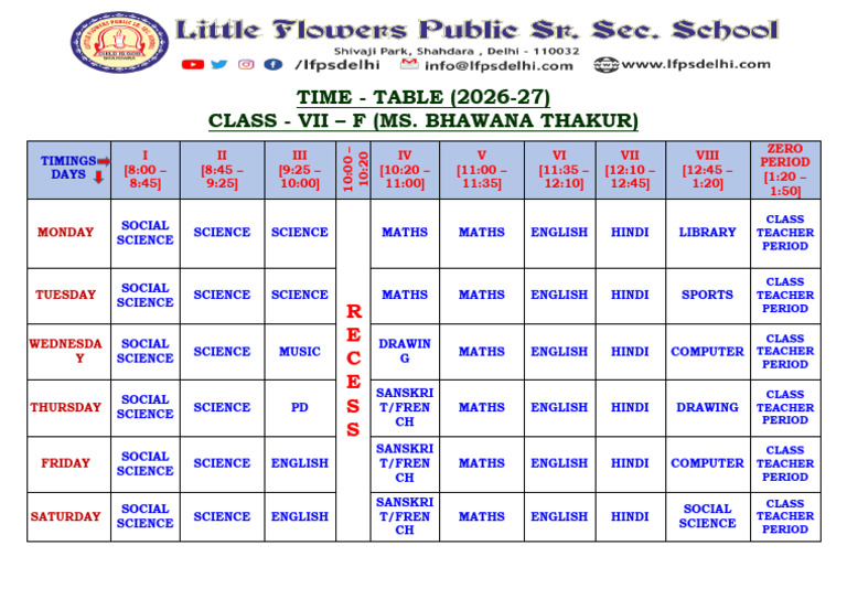 Time Table Vii f 2627 | PDF
