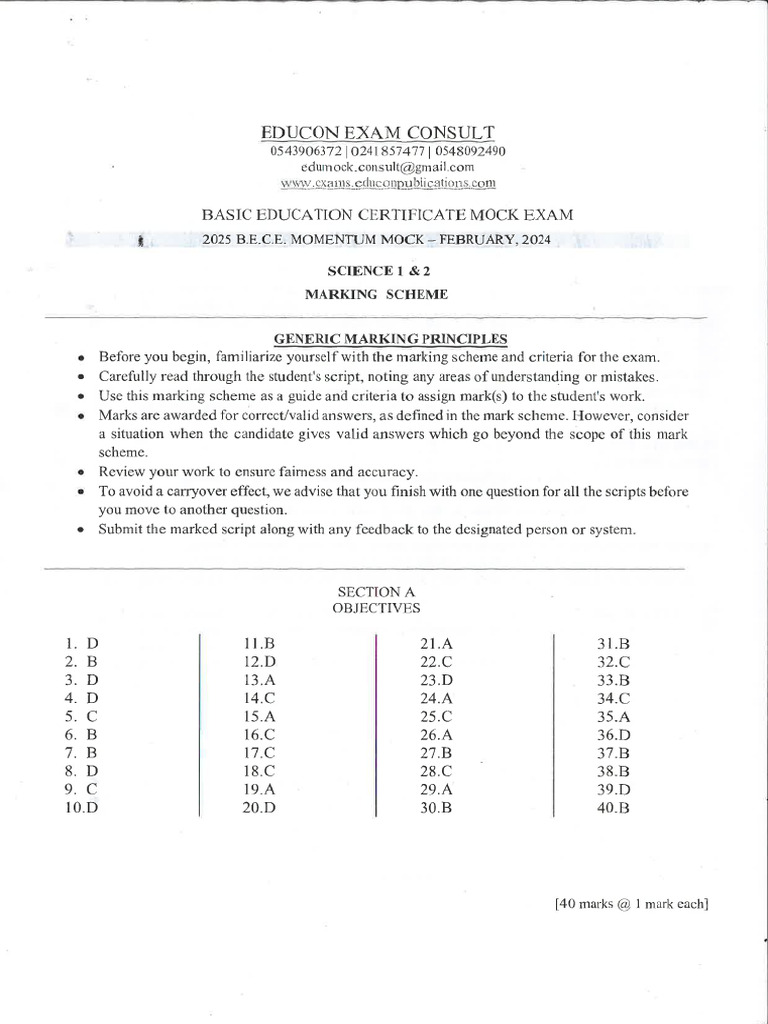 Science Marking Scheme-1 (1) | PDF