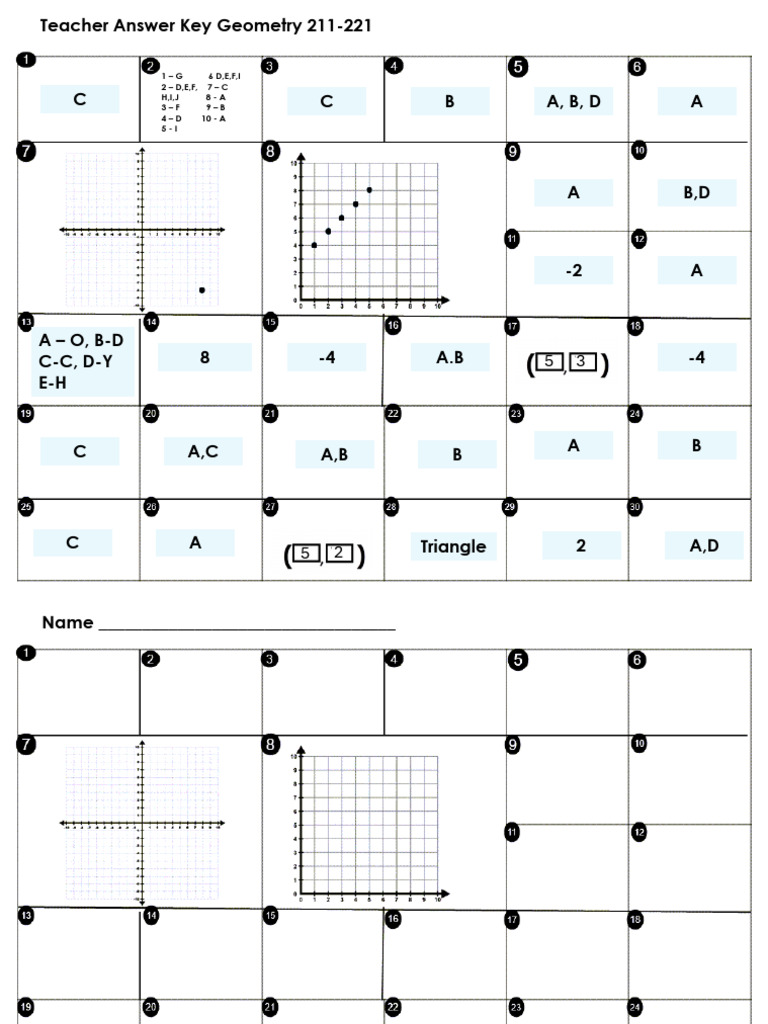 Answer Key and Student Recording Sheet Geometry 211-221 | PDF
